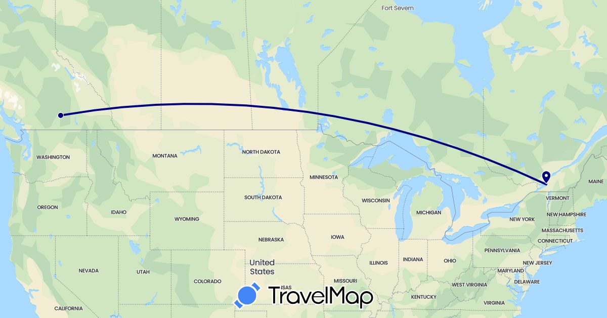 TravelMap itinerary: driving, hitchhiking in Canada (North America)